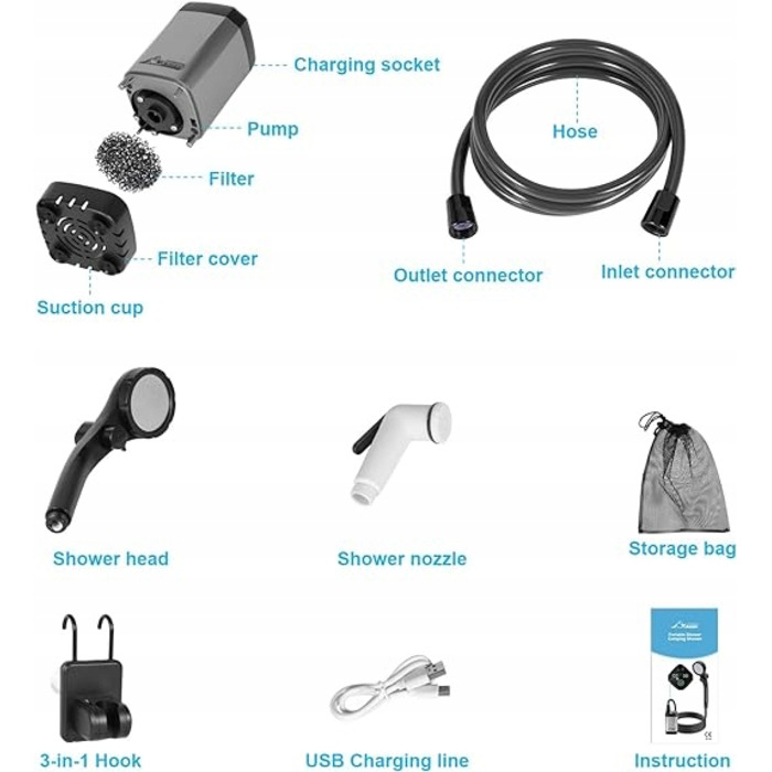 Покращений портативний душ WADEO, кемпінговий душ зі складаним дизайном