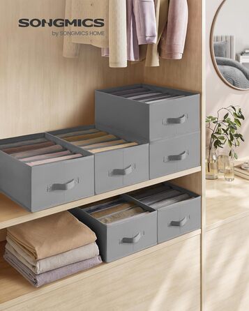 SONGMICS Closet Organizer 6-Piece Set, Storage Box with 6 Compartments, Drawer Organization System, Foldable Storage Boxes, 42 x 30 x 17 cm, for Pants, Clothes, dove-grey RUS009G03