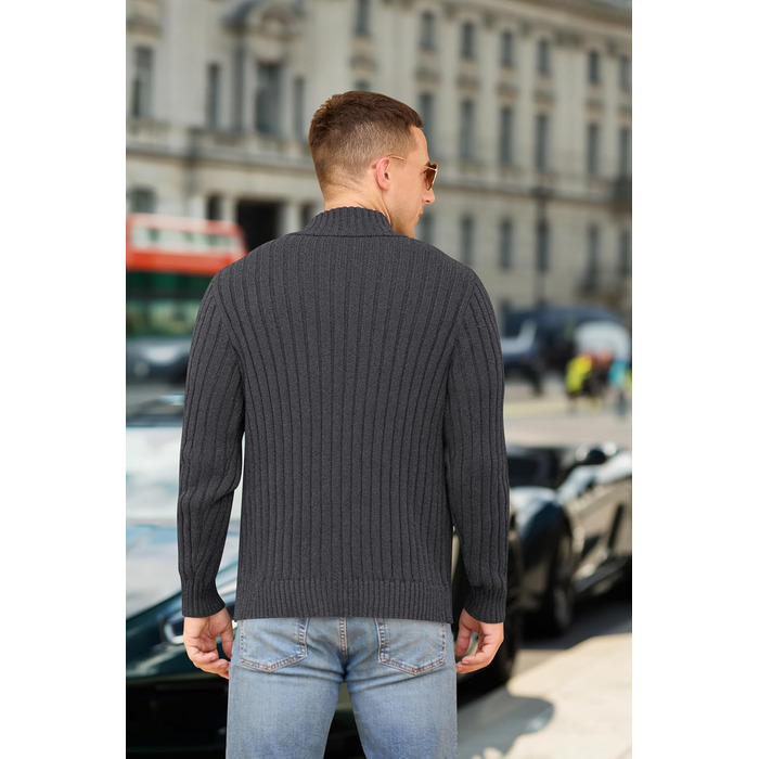 Чоловічий в'язаний кардиган NITAGUT з капюшоном, теплий, в'язаний пуловер, вінтажний, з блискавкою, темно-синій, темно-сірий (S)