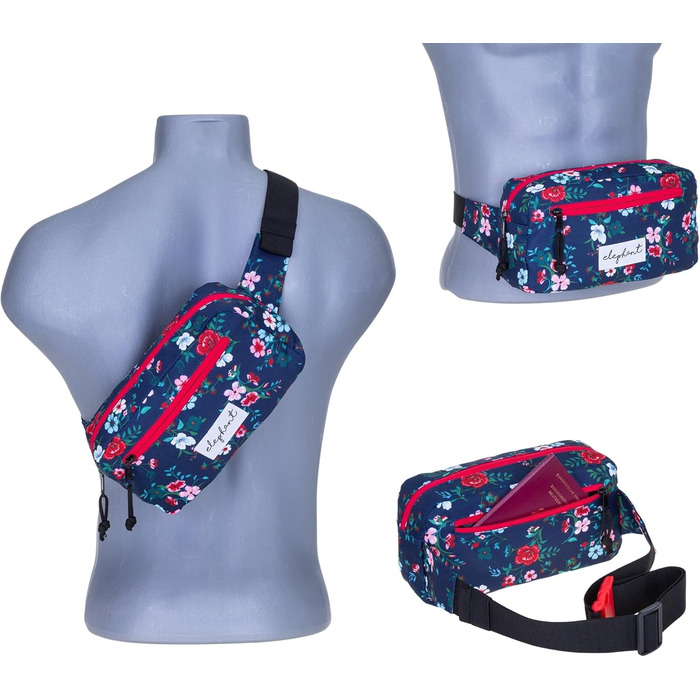Сумка на пояс для чоловіків та жінок, велика міська сумка-шоппер, спортивна кросбоді-сумка, сумка через плече, сумка-шоппер Elephant, для подорожей (синій квітка)