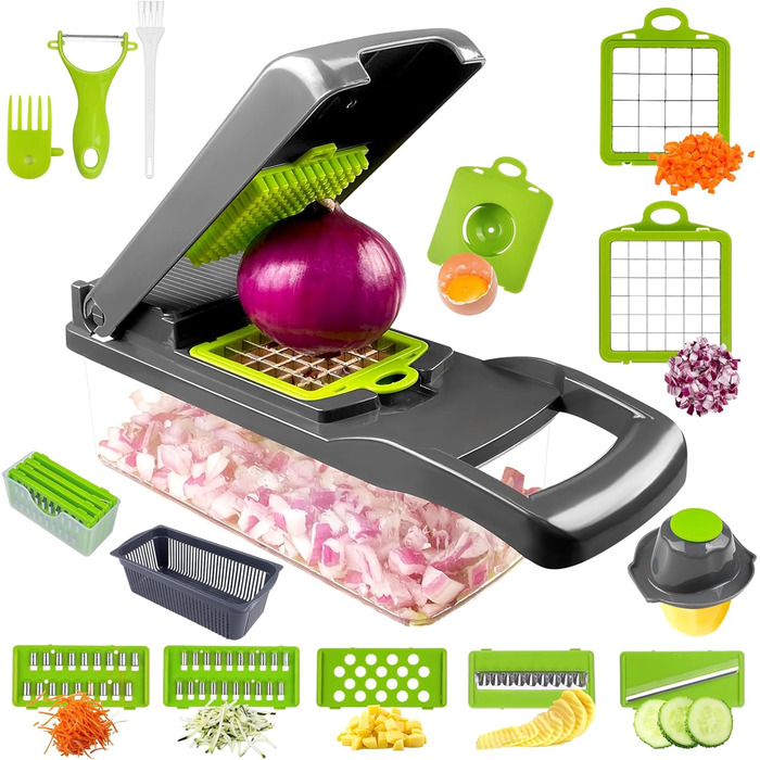 Багатофункціональний набір для нарізки овочів 16 в 1 з відром, нержавіюча сталь, слайсер для огірків, картоплі, моркви