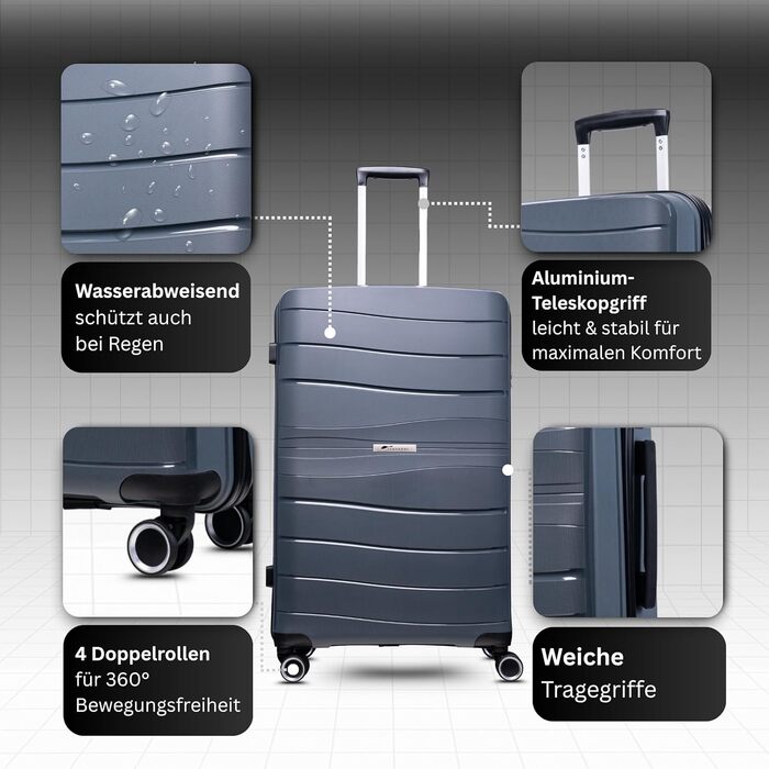 Чемодан Leon Koffer Groß 94 літрів з TSA замком, сірий, XL. Валіза на колесах, з жорстким корпусом
