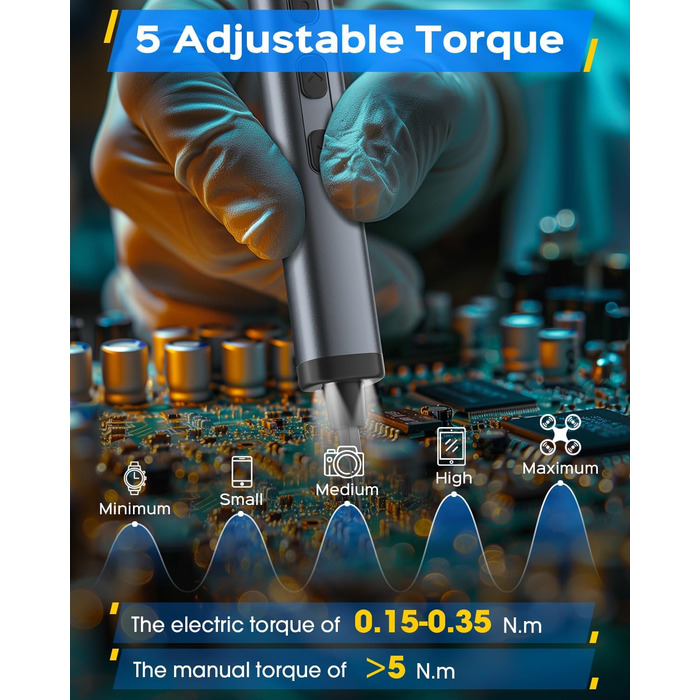Набір мініатюрних електричних викруток 78 в 1 - прецизійний набір з магнітними Torx викрутками, LED дисплеєм та 5 рівнями крутного моменту для ноутбуків, окулярів, годинників, ПК