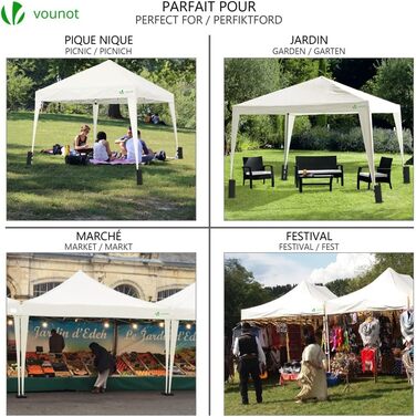 VOUNOT® Folding Gazebo 3x3m, with 4 Sandbags, Pop Up Gazebo, UV Protection 50+, (Cream White)