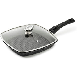 Pradel Excellence Гриль-сковорода алюмінієва лита 28x28 см з кришкою, антипригарне покриття (камінь), знімний ручка, для всіх плит - 28 см
