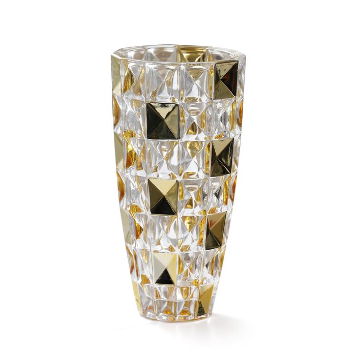 Ваза для квітів ручної роботи у формі діаманта, позолочена скляна ваза 29.5 см для декору дому, весілля, офісу та святкування