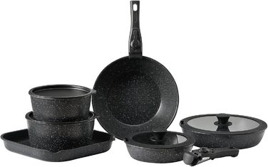 Каструля VEVOR з кришкою (індукційна, антипригарна, чорна, зі знімною ручкою) для кухні кемпера/автобудинку