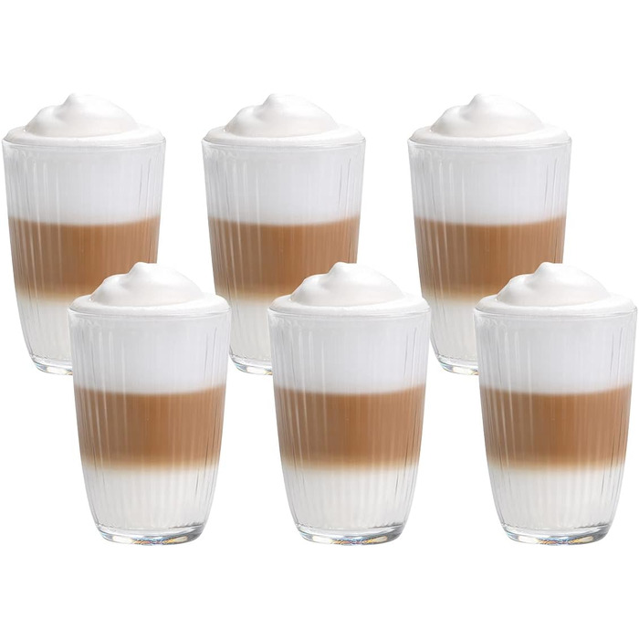 Set of 6 Latte Macchiato/Coffee Glasses - 370ml, 6 Drinking Straws 23 cm, 1 Brush (6 Linea 370ml)