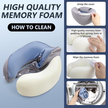 Подушка для шиї у літак, доросла, регульована, з піною з пам'яті, ергономічний дизайн, з чохлом, маскою для очей та навушниками