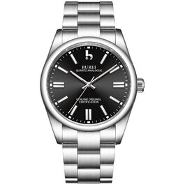 Годинник чоловічий BUREI - елегантний кварцовий годинник з нержавіючої сталі (чорний/сріблястий)