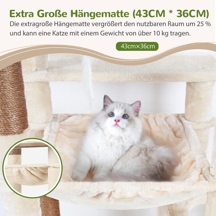 Драбина-кіготь Globlazer Kaktus (178 см) для котів: велика, з гамаком, будиночком та сходами з сизалю. Підходить для 2-4 великих котів. Колір: зелений (F70 Pro)