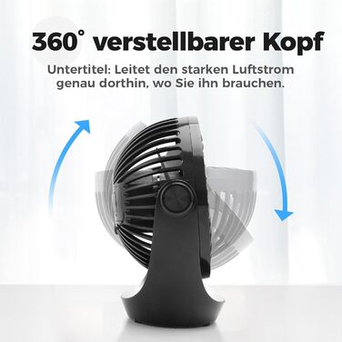 USB вентилятор OCOOPA: компактний настільний вентилятор з потужним потоком повітря та тихим режимом роботи. 3 швидкості, 360° обертання, портативний для офісу, дому та відпочинку на природі (чорний)