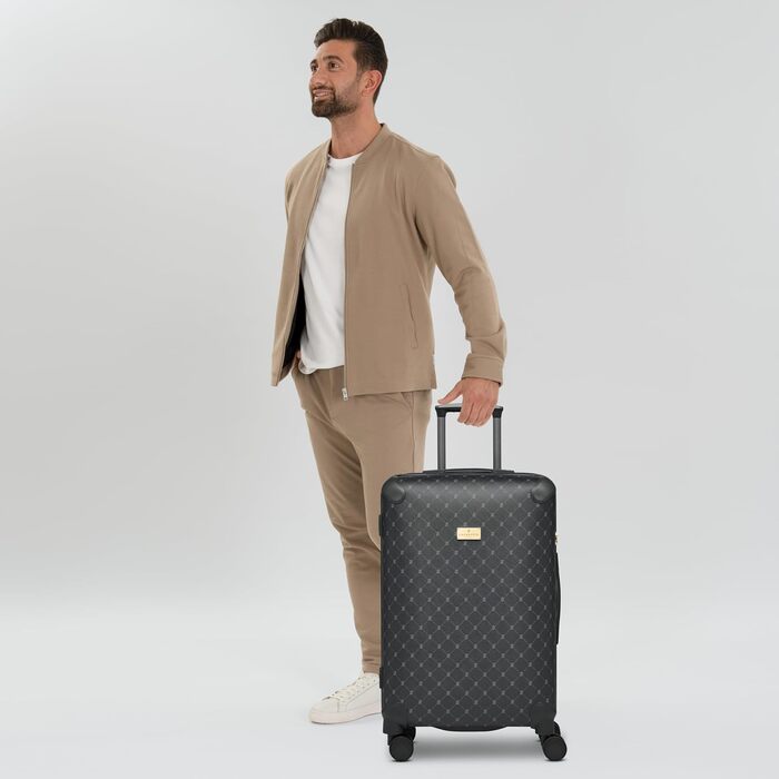 Чорний валіза середнього розміру Lazarotti Palermo (66 см) | Тріумф середній валіза-тележка 49 x 29 x 66 см | Легкий гібридний матеріал з логотипом та захистом кутів | 4 подвійні колеса та TSA-замок для жінок та чоловіків