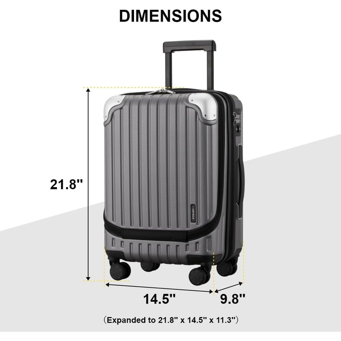 Чемодан-валіза на колесах LEVEL8, жорсткий корпус, ручна поклажа, сірий, 37x25x55.5 см, з TSA замком