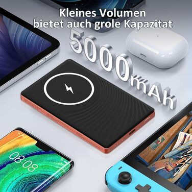 Power Bank Dbasne магнітний 5000mAh, 20W PD, QC 3.0, USB-C для iPhone 16/15/14/13, Travel, Outdoor (Orange)