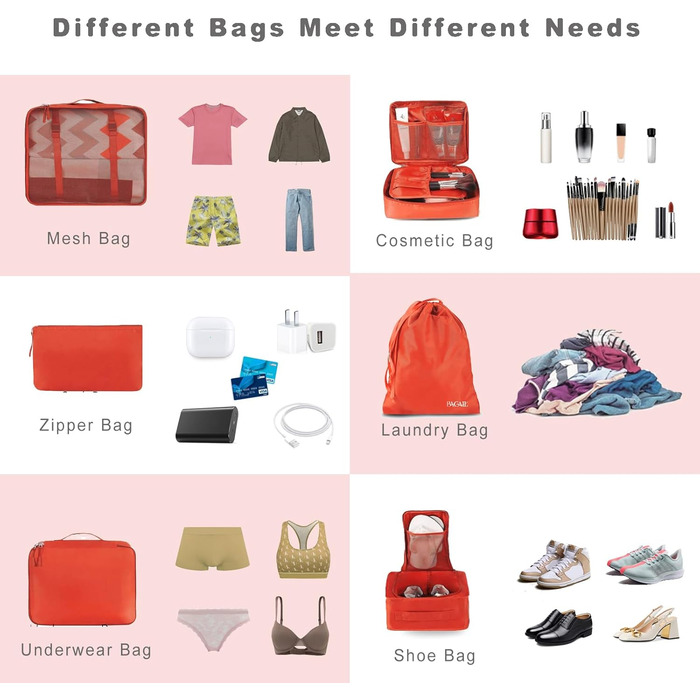 Набір органайзерів для подорожей BAGAIL (8 шт.), колір помаранчевий