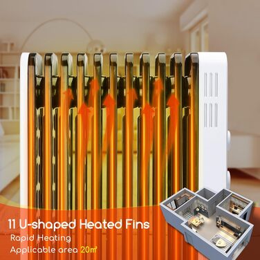 Масляний радіатор Aigostar 2500W з 13 ребрами: електрична портативна теплова батарея з термостатом та захистом від перегріву