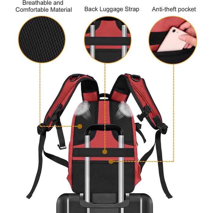 MOSISO Рюкзак для камери, DSLR/SLR/беззеркальна фототехніка, 15-16 дюймів, водонепроникний, з відділенням для штатива та ноутбука, сумісний з Canon/Nikon/Sony (Червоний)