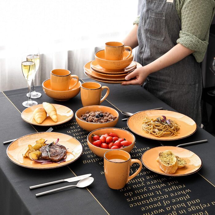 Сервіз Vancasso Serie Navia Teller, 32 елементи, на 8 осіб, сучасний дизайн (Помаранчевий)