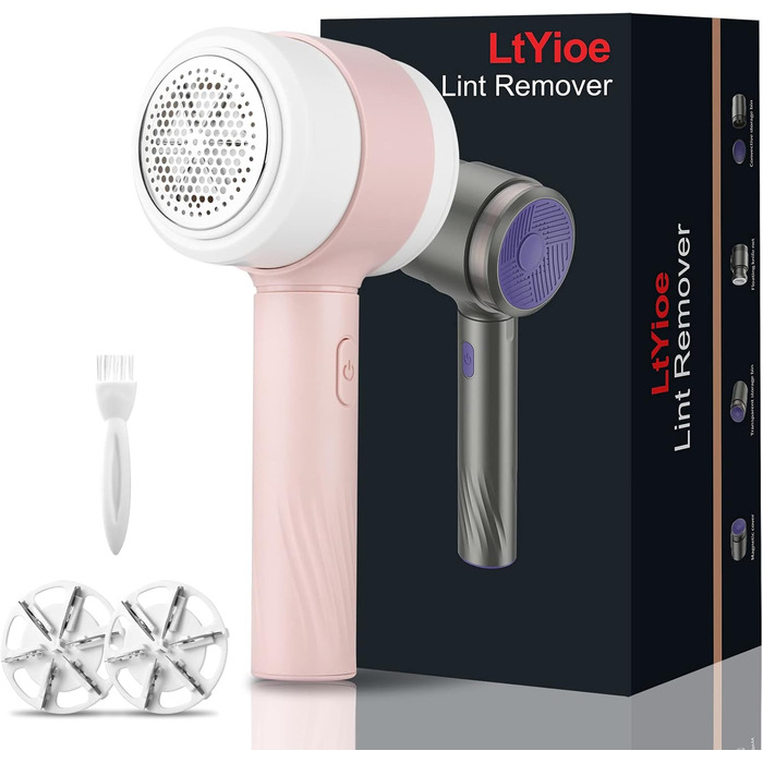 Електричний видалення ворсу LtYioe: портативний, USB, з магнітною адсорбцією, потужний, для різних тканин (рожевий)