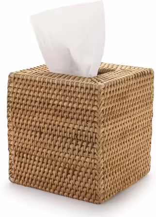 DOKOT Rattan Cosmetic Tissue Box - Tissue Box Natural for Home/Office/Car - Square (Natural, 14x14x15cm)