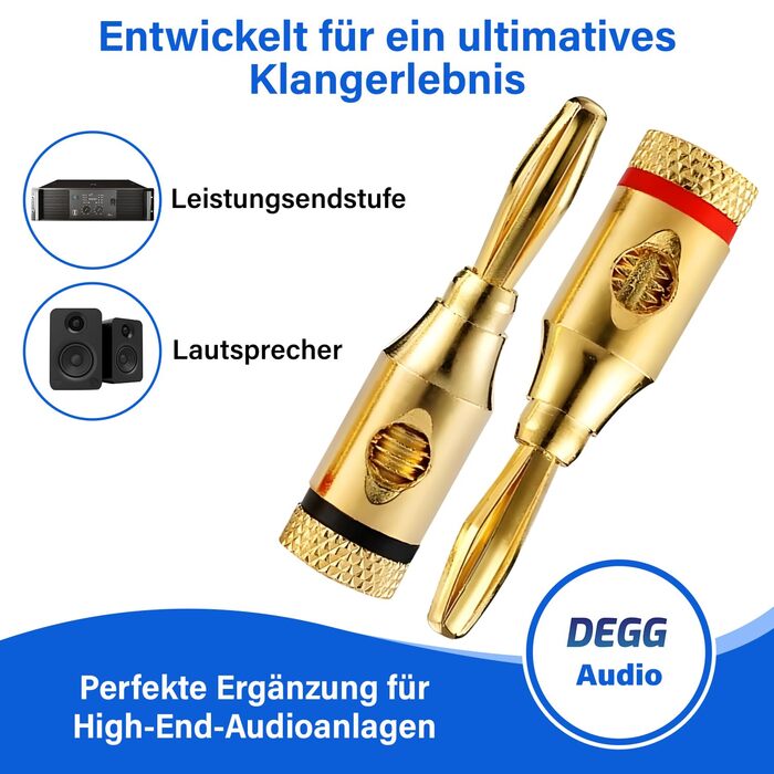 Позолочені роз'єми-банани DEGG для акустичних кабелів, Hi-Fi конектори 4мм для колонок, підсилювачів та ресиверів, 4 шт.