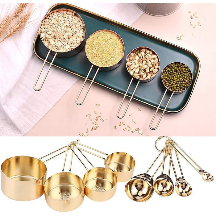 Мірний набір кухонних ложок та мірних стаканів з нержавіючої сталі, 4 шт. для сухих та рідких інгредієнтів, для випічки та приготування їжі
