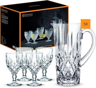 Nachtmann 5-Piece Jug Set, 1190 ml Pitcher with 4 Universal Glasses 350 ml each, Noblesse, 102387, Crystal Glass Gift Set, Dishwasher-Safe