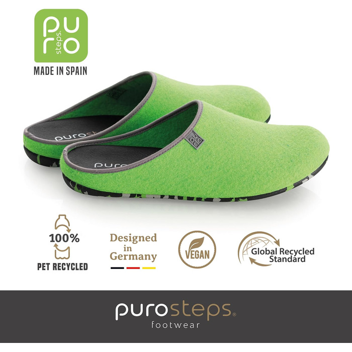 Тапочки домашні Purosteps Fieltro-Casa-Eco Neon Grün Grau (38 EU) з переробленого ПЕТ, преміум-якість, унісекс