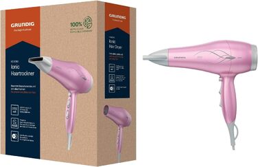 Фен GRUNDIG HD 6280: 2200 Вт, іонізація, керамічне покриття, олія лотоса, 3 режими, холодний струмінь, рожевий/срібний, 2023 модель