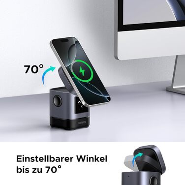 Зарядний станція UGREEN UNO 2-в-1 з сертифікацією Qi2, 15W, сумісна з MagSafe для iPhone 17/16/15/14/13, AirPods 2/3, регульований підставка для зарядки