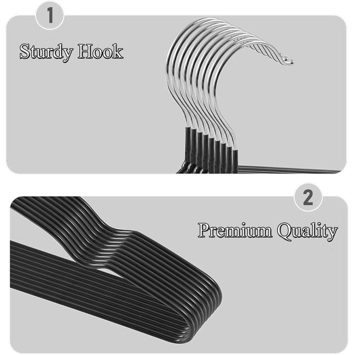 Набір вішалок для одягу з металу, 30 шт., з вирізами для плечей, стійкі до іржі, економія місця, 40 см, чорні