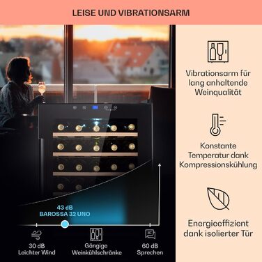 Витримайте вино та охолоджуйте напої: Витримайте вино та охолоджуйте напої Klarstein – витримайте вино та охолоджуйте напої, 36 пляшок, з UV-захистом, 4-18°C