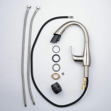 Змішувач кухонний з висувною насадкою, одноручний, з покриттям з браштованого нікелю