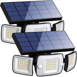 INTELAMP Solar Lights for Outdoors with Motion Sensor, 6000 mAh Solar Lights for Outdoors 108 LED Solar Lamp Outdoor Ideal for Terrace, Porch, Garage, Yard, Streets, IP65 Waterproof (2 Pack)