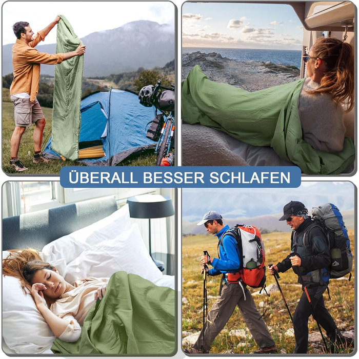 Спальний мішок для кемпінгу 2в1, мікрофібра, 220x95 см, зелений