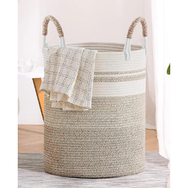 SaiXuan Woven Laundry Basket, 50L Laundry Collector with Handle - Two-Tone Woven Laundry Basket for Bedroom, Bathroom, Toys, and Storage, Stylish and Durable, 37x47cm