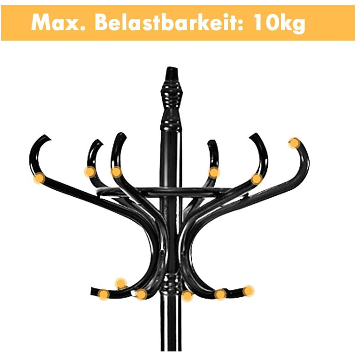 COSTWAY 184cm Wardrobe Rack with Umbrella Holder, Coat Rack with 12 Clothes Hooks, Clothes Rack made of Wood, Freestanding Coat Rack for Entryway, Living Room and Bedroom (Black)