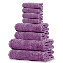 Набір махрових рушників Tens Towels з 100% бавовни, 8 предметів: 2 великі банні рушники, 2 рушники для рук та 4 серветки, гігроскопічні та швидкосохнучі, колір сливовий (фіолетовий)