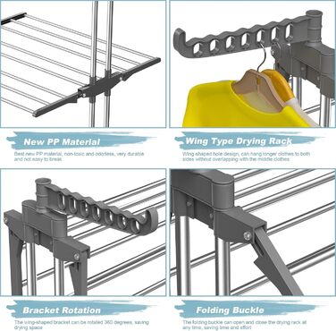 Сушарка для білизни Innotic: компактна, розкладна, з 4 ярусами та колесами. Ідеальна для дому та вулиці (білий/сірий)