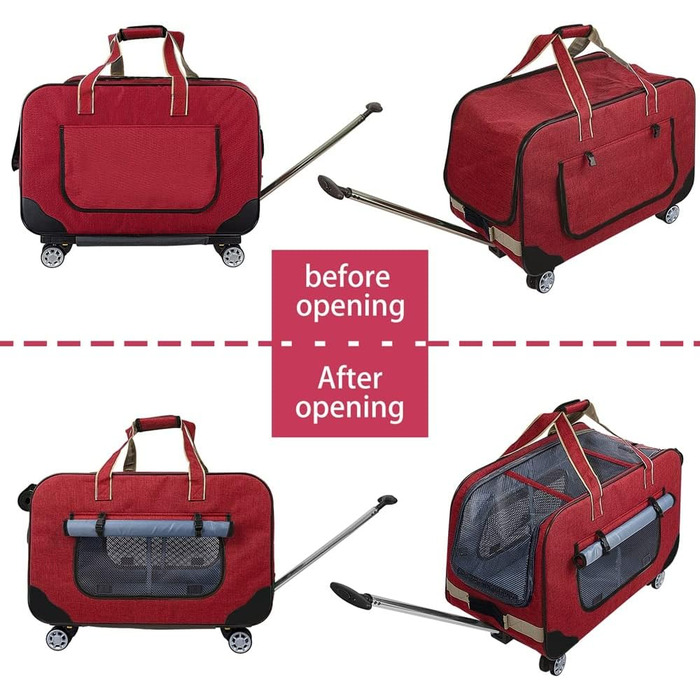 Переносний переноска для тварин з телескопічною ручкою, ролери для собак та котів (червоний)