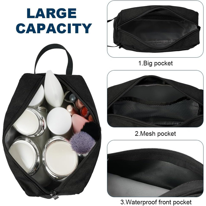 Чоловічий дорожній косметичний набір, жіноча культбагер великого розміру, косметичка-органайзер з подвійною блискавкою, чорна (#3)