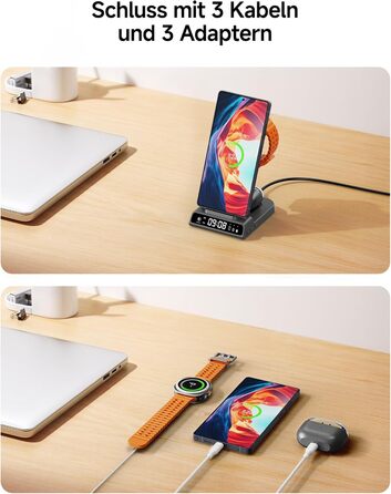 Бездротова зарядка 3-в-1 для Samsung Galaxy S25 Ultra, Watch 8/Ultra/7/6, Buds 3/3 Pro (Tech Grey)