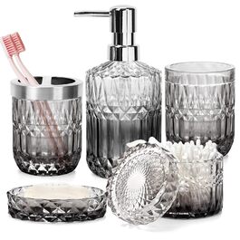 Набір аксесуарів для ванної кімнати 5 предметів, чорний: дозатор для мила, мильничка, підставка для зубних щіток, стаканчик, склянка для ватних паличок, градієнтний чорний