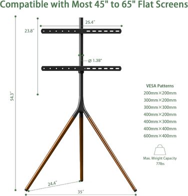 Підставка для телевізора на штативі, 114.3–165.1 см (45–65 дюймів), LED/LCD/OLED, поворотна, чорна