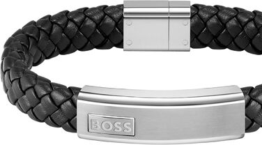Браслет шкіряний чоловічий BOSS LANDER плетене виконання, чорний/синій/коричневий