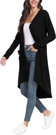 Кардиган жіночий Grecerelle, довгий, легкий, чорний, з ґудзиками та V-подібним вирізом