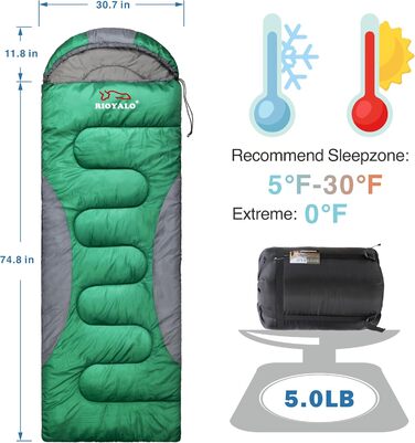 Сплячі мішки зимові для дорослих, 0°C, для кемпінгу (450GSM) - Діапазон температур (від -15°C до 0°C), водонепроникні, компактні, для великих і високих людей. Підходять для походу, трекінгу, 4 сезони (Туркiс/Ausflug, однотоннi (Getaway Solids))