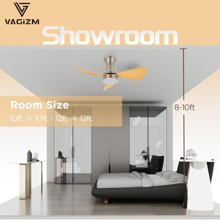 Стеляний вентилятор з підсвіткою для спальні: 76 см, тихий вентилятор з пультом дистанційного керування для вітальні - DC мотор, крила з імітацією натурального дерева, таймер, VV (під деревом, 3)