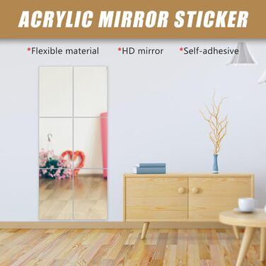 Самоклеючі дзеркала для плитки, 4 шт. 40x30 см, акрилові, гнучкі, для дому, школи, ванної кімнати